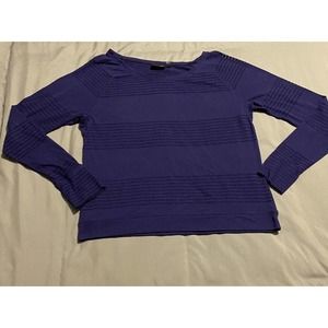 Athleta Purple Striped Round Neck Long Sleeve Thumb Holes Active Wear Top Medium